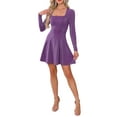 thumbnail image 1 of INSPIRE CHIC Sparkly Square Neck Party Dress for Women's Long Sleeve Cocktail Club A-Line Evening Dress M Purple, 1 of 6