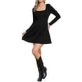 thumbnail image 1 of INSPIRE CHIC Women's Dress Square Neck Long Sleeve A-Line Casual Above the Knee Dresses XS Black, 1 of 6
