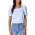 thumbnail image 1 of INSPIRE CHIC Square Neck Tops for Women's Summer Short Sleeve Embroidery Blouses XS Blue, 1 of 6