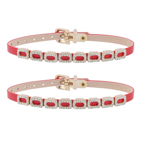 INSPIRE CHIC Square Rhinestone Buckle Shoe Strap Adjustable Women's Non-Slip High Heel Shoe Retainer Matte Red One Size