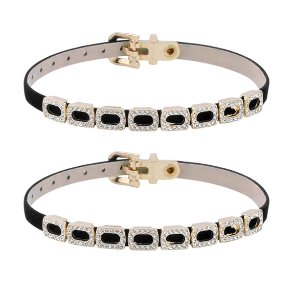 INSPIRE CHIC Square Rhinestone Buckle Shoe Strap Adjustable Women's Non-Slip High Heel Shoe Retainer Suede Black One Size