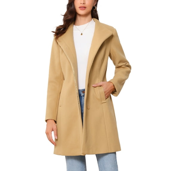 INSPIRE CHIC Stand Collar Coat for Women's Long Sleeve Winter Outerwear XL Khaki