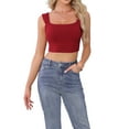 thumbnail image 1 of INSPIRE CHIC Women's Tank Top Strappy Sleeveless Square Neck Fitted Party Crop Top XS Dark Red, 1 of 4