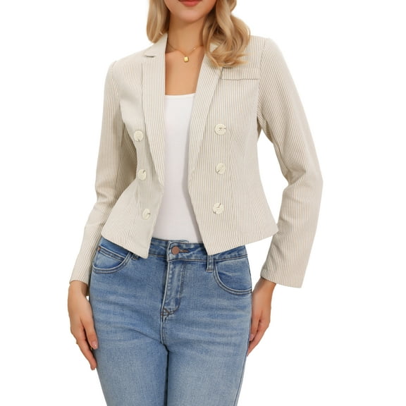 INSPIRE CHIC Stripe Blazer for Women's Notch Lapel Long Sleeve Open Front Casual Work Office Suit Jackets XS Khaki