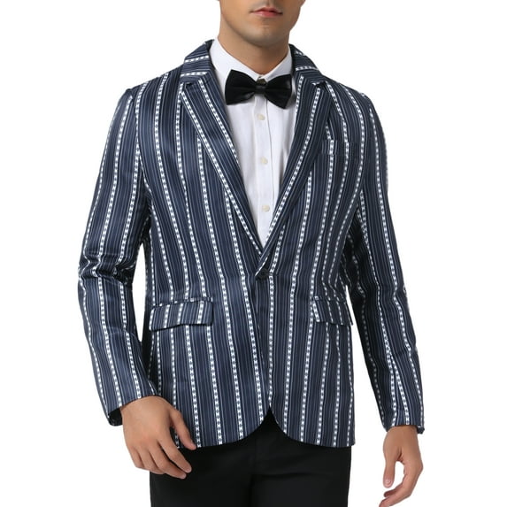 INSPIRE CHIC Striped Blazer for Men's Single Breasted Contrast Color Business Sports Coat 2XL Navy Blue