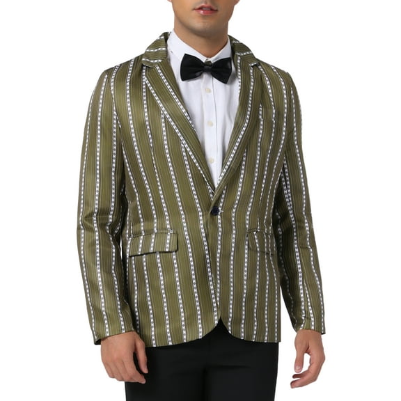 INSPIRE CHIC Striped Blazer for Men's Single Breasted Contrast Color Business Sports Coat L Brown