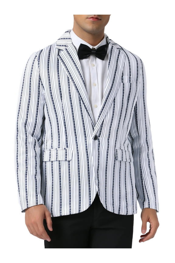 Striped Blazer for Men's Single Breasted Contrast Color Business Sports Coat S Black White