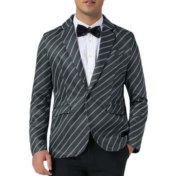 INSPIRE CHIC Striped Blazer for Men's Stripes Pattern Suit Jacket Notch Lapel Business Sport Coat S Black
