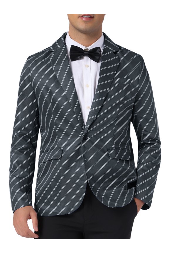 Striped Blazer for Men's Stripes Pattern Suit Jacket Notch Lapel Business Sport Coat S Black