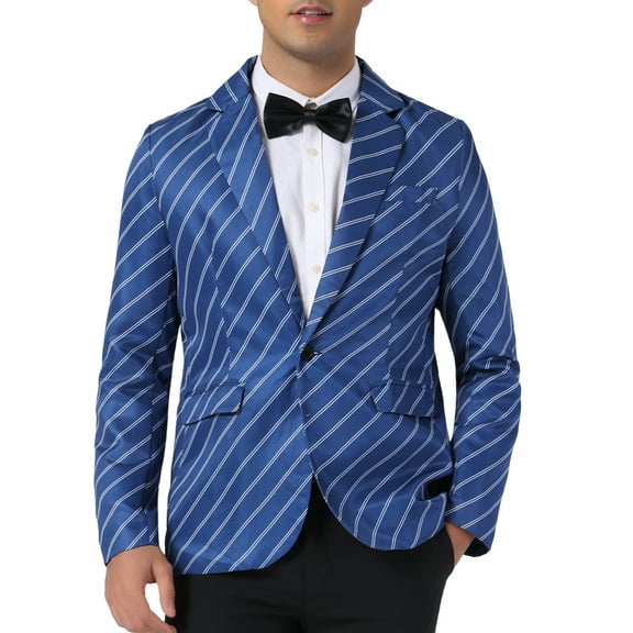 INSPIRE CHIC Striped Blazer for Men's Stripes Pattern Suit Jacket Notch Lapel Business Sport    Coat S Dark Blue