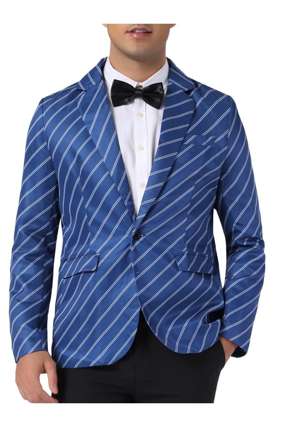 Striped Blazer for Men's Stripes Pattern Suit Jacket Notch Lapel Business Sport Coat S Dark Blue