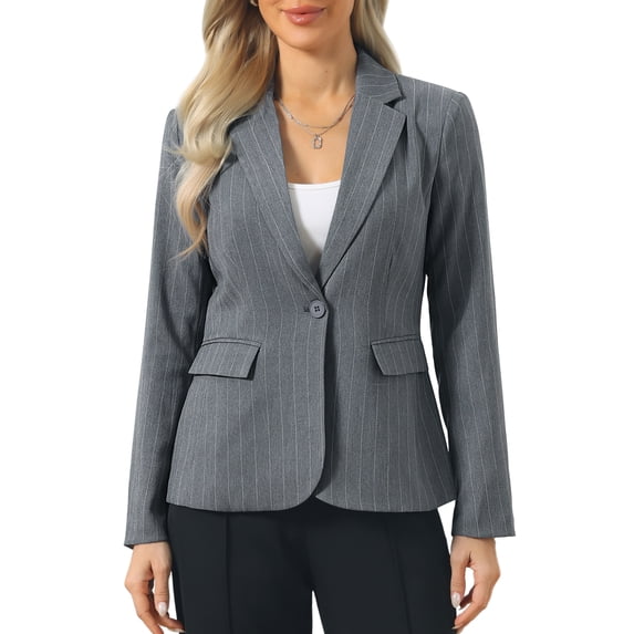INSPIRE CHIC Striped Blazer for Women's Notched Lapel One Button Long Sleeve Work Office Suit Jackets S Dark Gray
