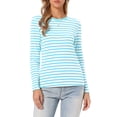 thumbnail image 1 of INSPIRE CHIC Women's Striped Long Sleeve Crew Neck Slim Fit Casual T Shirt Top Light Blue Stripe M, 1 of 6
