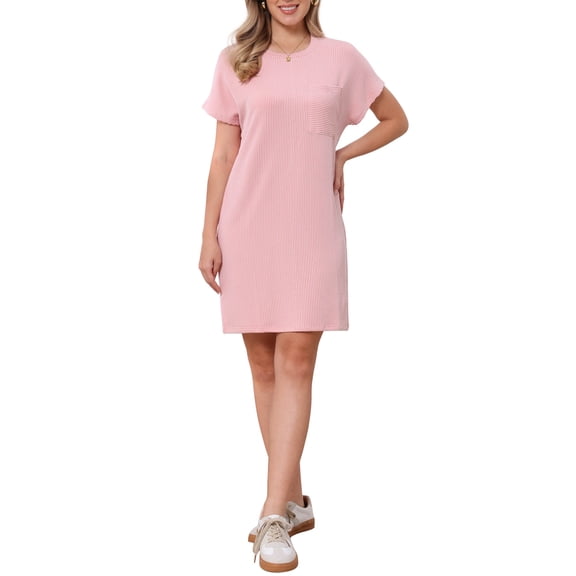 INSPIRE CHIC Striped T Shirt Dresses for Women's Summer Crew Neck Short Sleeve Casual Shift Mini Dress M Pink