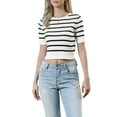 thumbnail image 1 of INSPIRE CHIC Striped Top for Women Short Sleeve Sweater Crew Neck Lightweight Stretch Casual Knit Tops XS Black Striped, 1 of 6
