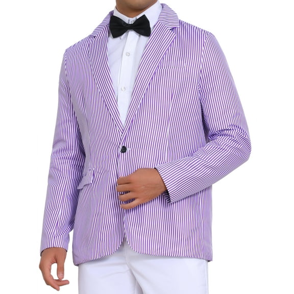 INSPIRE CHIC Stripes Blazer for Men's Single Breasted Sport Coat Business Striped Suit Jacket 2XL Purple White
