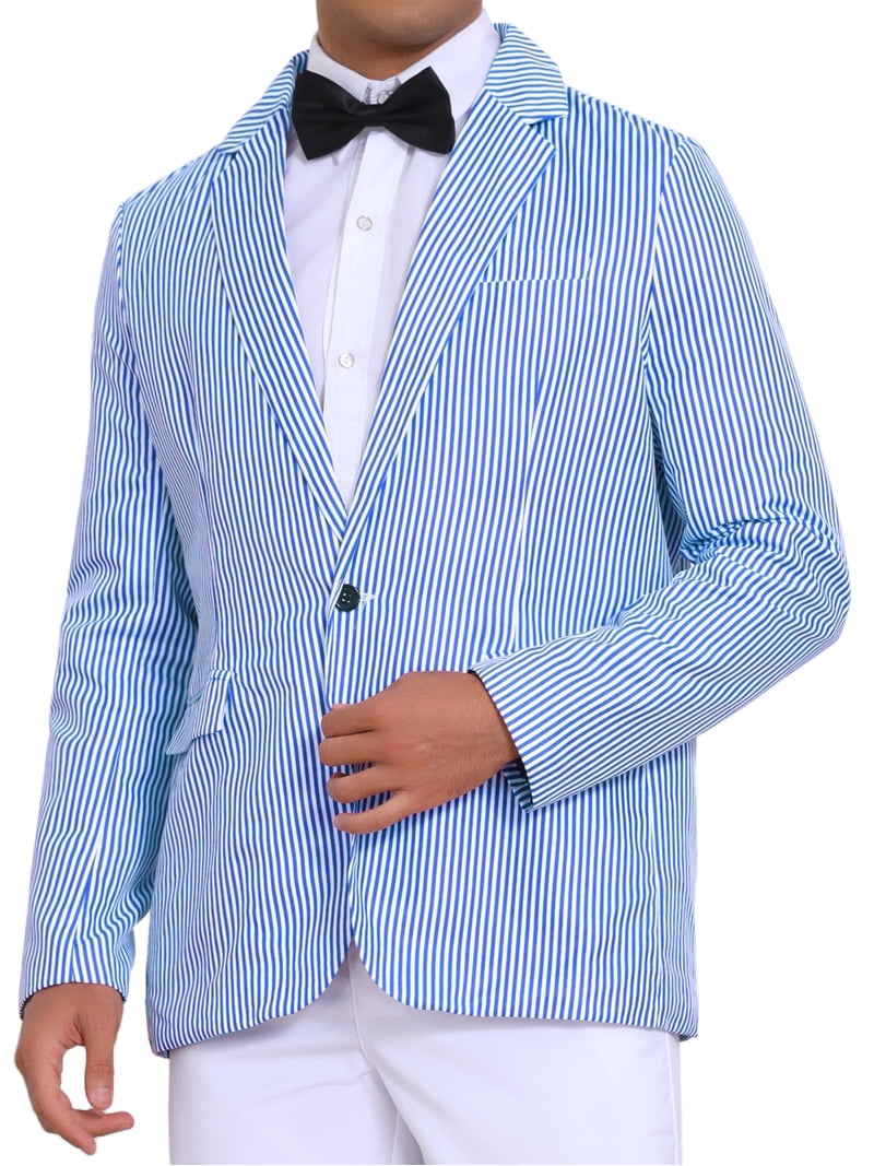 Inspire Chic Stripes Blazer for Men's Single Breasted Sport Coat Business Striped Suit Jacket M Blue White