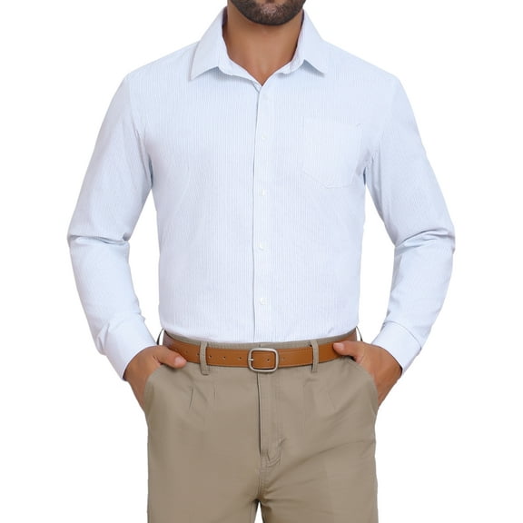 INSPIRE CHIC Stripes Dress Shirts for Men's Long Sleeve Business Button Striped Shirt M White