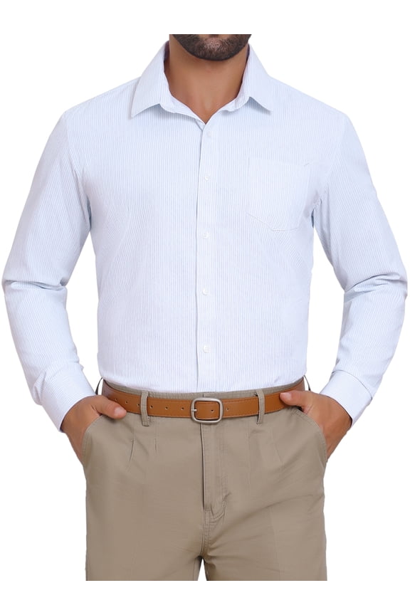 Stripes Dress Shirts for Men's Long Sleeve Business Button Striped Shirt M White