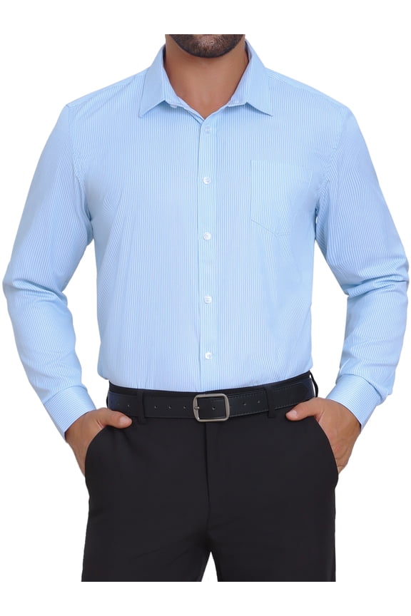 Stripes Dress Shirts for Men's Long Sleeve Business Button Striped Shirt S Blue White