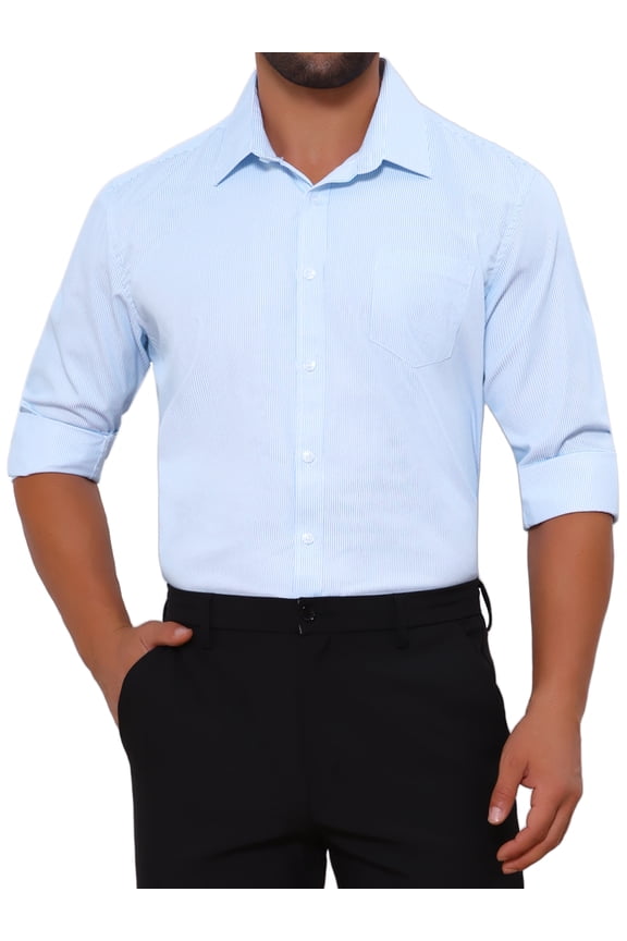 Stripes Dress Shirts for Men's Long Sleeve Business Button Striped Shirt XL White Blue