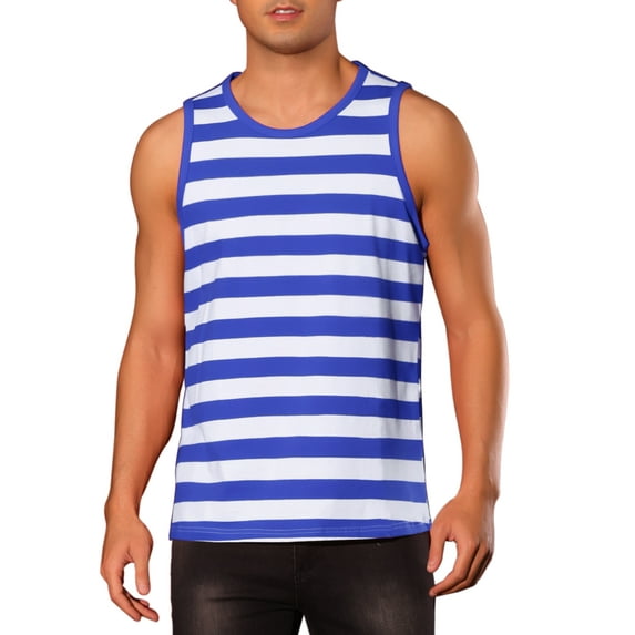 INSPIRE CHIC Stripes Tank Top for Men's Striped Sleeveless T-Shirt Crew Neck Casual Vest 2XL Blue White