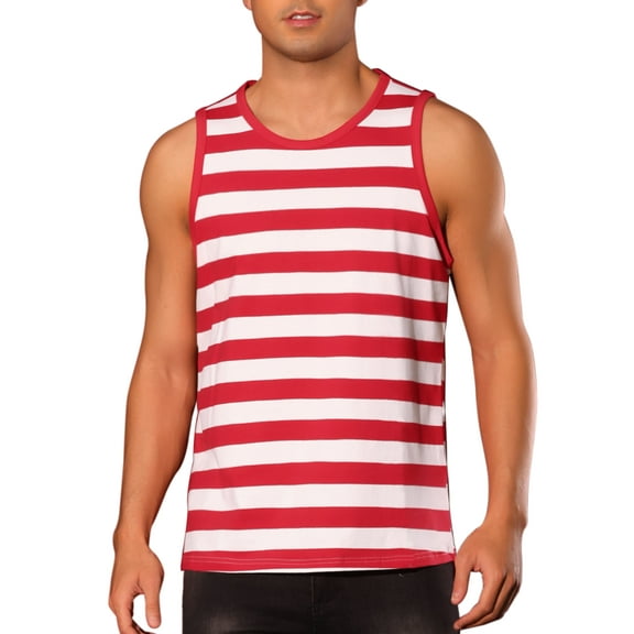 INSPIRE CHIC Stripes Tank Top for Men's Striped Sleeveless T-Shirt Crew Neck Casual Vest S Red White