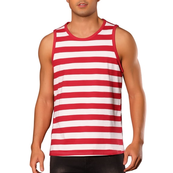 INSPIRE CHIC Stripes Tank Top for Men's Striped Sleeveless T-Shirt Crew Neck Casual Vest S Red White