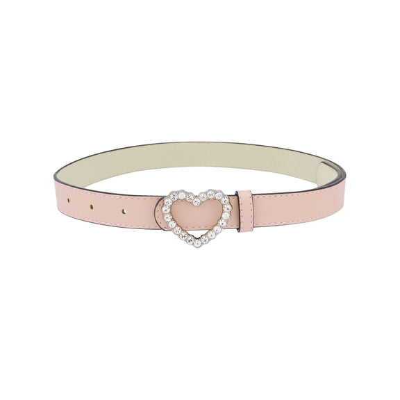 INSPIRE CHIC Stylish Women's Belt Heart-Shaped Buckle with Beads Belts Encrusted Buckle Solid Color Waistband for Dress 40.6x1.3" Dusty Pink