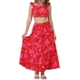 thumbnail image 1 of INSPIRE CHIC Summer 2 Piece Outfits for Women's Floral Tank Top and Maxi Skirt Set XS Red, 1 of 6