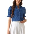 thumbnail image 1 of INSPIRE CHIC Summer Blouses for Women's Dressy Short Sleeve V Neck Button Down Hollow Out Embroidered Shirts S Blue, 1 of 6