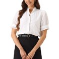 thumbnail image 1 of INSPIRE CHIC Summer Blouses for Women's Dressy Short Sleeve V Neck Button Down Hollow Out Embroidered Shirts XS White, 1 of 6