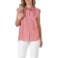 thumbnail image 1 of INSPIRE CHIC Summer Check Top for Women's 1950s Vintage Button Up Dressy Casual Blouse S Red, 1 of 6