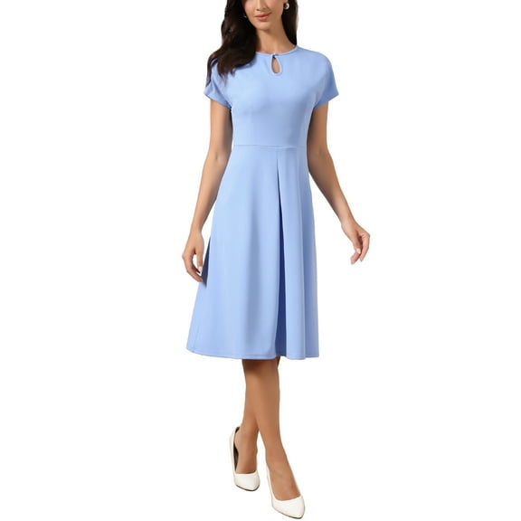 INSPIRE CHIC Summer Dress for Women Casual Short Sleeve Above Knee A Line Casual Business Work Dress M Light Blue