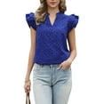 thumbnail image 1 of INSPIRE CHIC Summer Eyelet Tops for Women's Dressy Casual V Neck Ruffle Cap Sleeve Lace Embroidered Blouses XS Royal Blue, 1 of 6