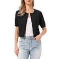 thumbnail image 1 of INSPIRE CHIC Summer Short Sleeve Cardigans Sweater Casual Cable Knit Button Down Crewneck Lightweight Sweater Tops XS Black, 1 of 6