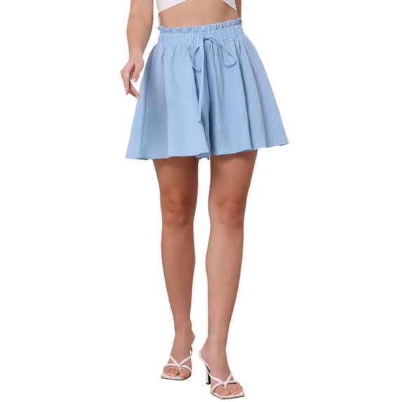 INSPIRE CHIC Summer Shorts for Women Casual Drawstring High Waist Wide Leg Vacation Beach Flowy Shorts M Blue