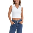 thumbnail image 1 of INSPIRE CHIC Summer Sleeveless Cropped Tank Tops for Women Golf Polo Shirts Collared V Neck Athletic Workout Tops S White, 1 of 6