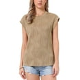 thumbnail image 1 of INSPIRE CHIC Summer Textured Top for Women's Cap Sleeve Crew Neck Knit Casual Basic Sweater Tops M Khaki, 1 of 6
