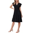 thumbnail image 1 of INSPIRE CHIC Summer Tiered Dress for Womens Notch Neck A-Line Flowy Knee Length Dresses M Black, 1 of 6