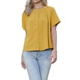 thumbnail image 1 of INSPIRE CHIC Summer Tops for Women Short Sleeve Ruched Crew Neck Dressy Casual Button Down Shirts L Yellow, 1 of 6