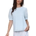 thumbnail image 1 of INSPIRE CHIC Summer Tops for Women's Puff Short Sleeve Crew Neck Hollow Out Shirts Loose Tunic Tops XS Light Blue, 1 of 6