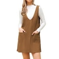 thumbnail image 1 of INSPIRE CHIC Women's Dress Fall Winter Suspender Corduroy Deep V Neck Sleeveless Casual Mini Pinafore Dress XS Brown, 1 of 6