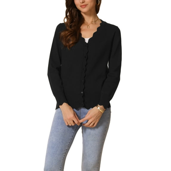 INSPIRE CHIC Sweater Cardigan for Women's V Neck Long Sleeve Open Front Knit Cardigans Bolero Shrugs M Black