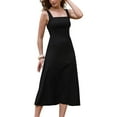 thumbnail image 1 of INSPIRE CHIC Tank Dress for Women Square Neck Sleeveless Zipper A Line Summer Casual Maxi Dresses L Black, 1 of 6