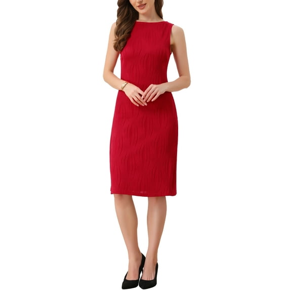INSPIRE CHIC Tank Dress for Women's Boat Neck Textured Casual Office Sleeveless Sheath Dress XS Red