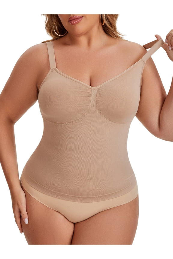 Tank Tops for Women Plus Size Tummy Control Seamless Bodyshaper V Neck Slimming Compression Cami Shapewear XXL Brown