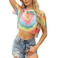 thumbnail image 1 of INSPIRE CHIC Tie Dye Fishnet Crop Top for Women's Short Sleeve See Through Sheer t Shirts XS Rainbow, 1 of 6