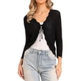 thumbnail image 1 of INSPIRE CHIC Tie Front Shrug Sweater for Women Crop Cardigan Knit 3/4 Sleeve Open Front Casual Elegant Cardigans L Black, 1 of 6