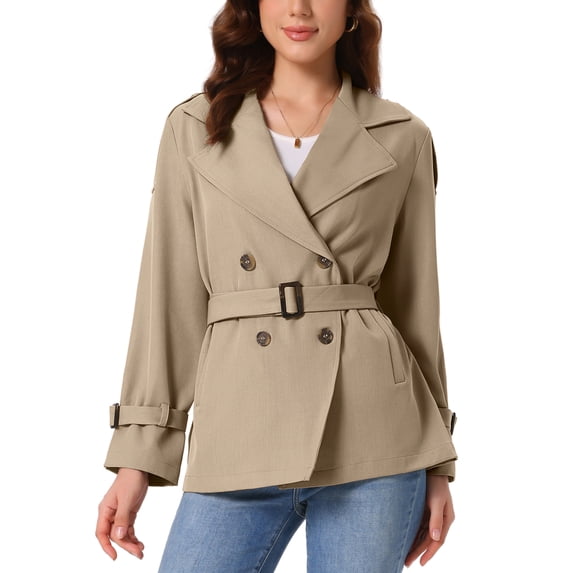INSPIRE CHIC Trench Coat for Women's Long Sleeve Double Breasted Lapel Casual Fall Jacket Coats Outerwear with Belt XS Light Khaki